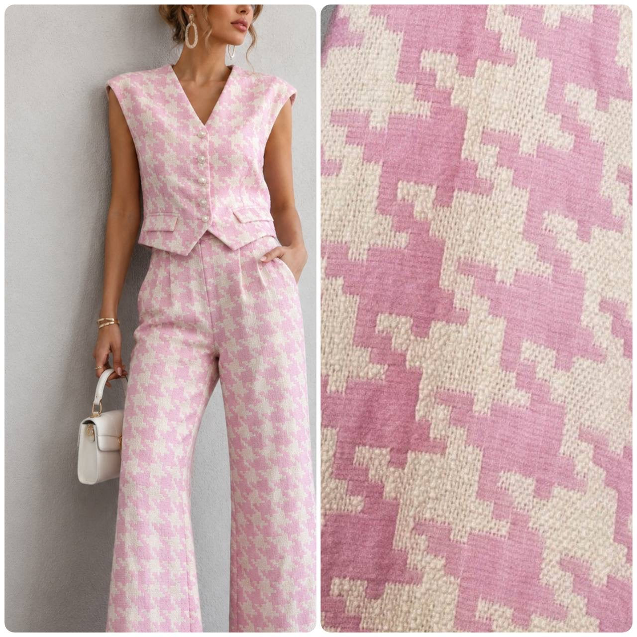 houndstooth pattern cotton boucle